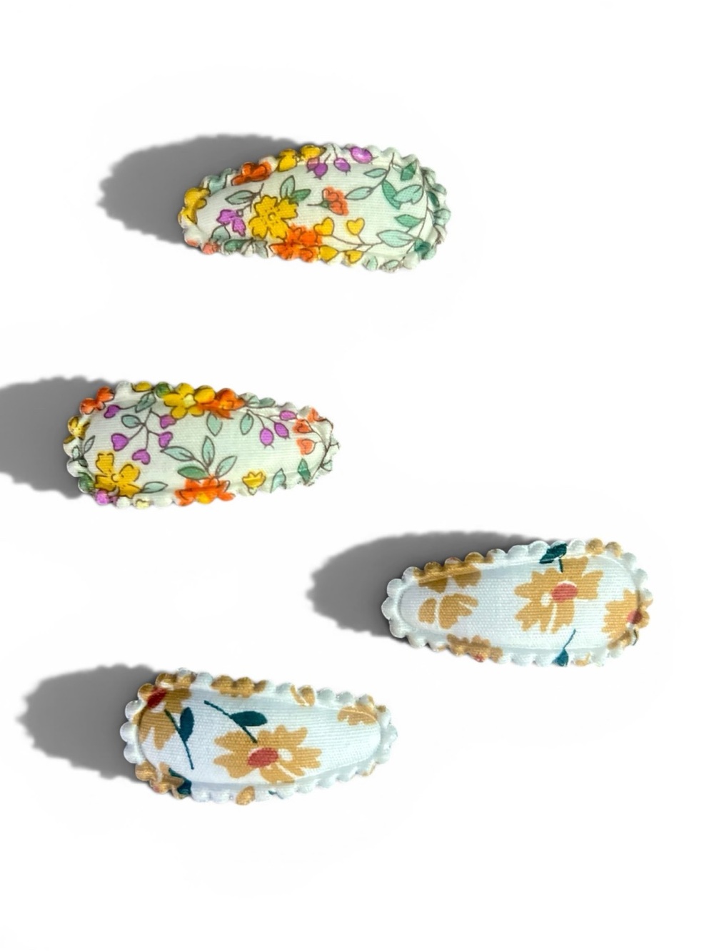 Floral Fabric Covered Scalloped Snap Hair Clips Cottagecore Liberty Style Set - Picture 3 of 13
